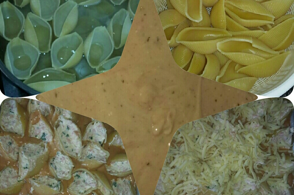Conchiglione com creme de ricota, presunto e brócolis