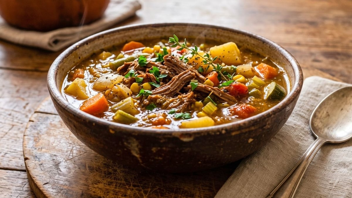 Sopa de legumes com carne desfiada: receita encorpada sem usar farinha