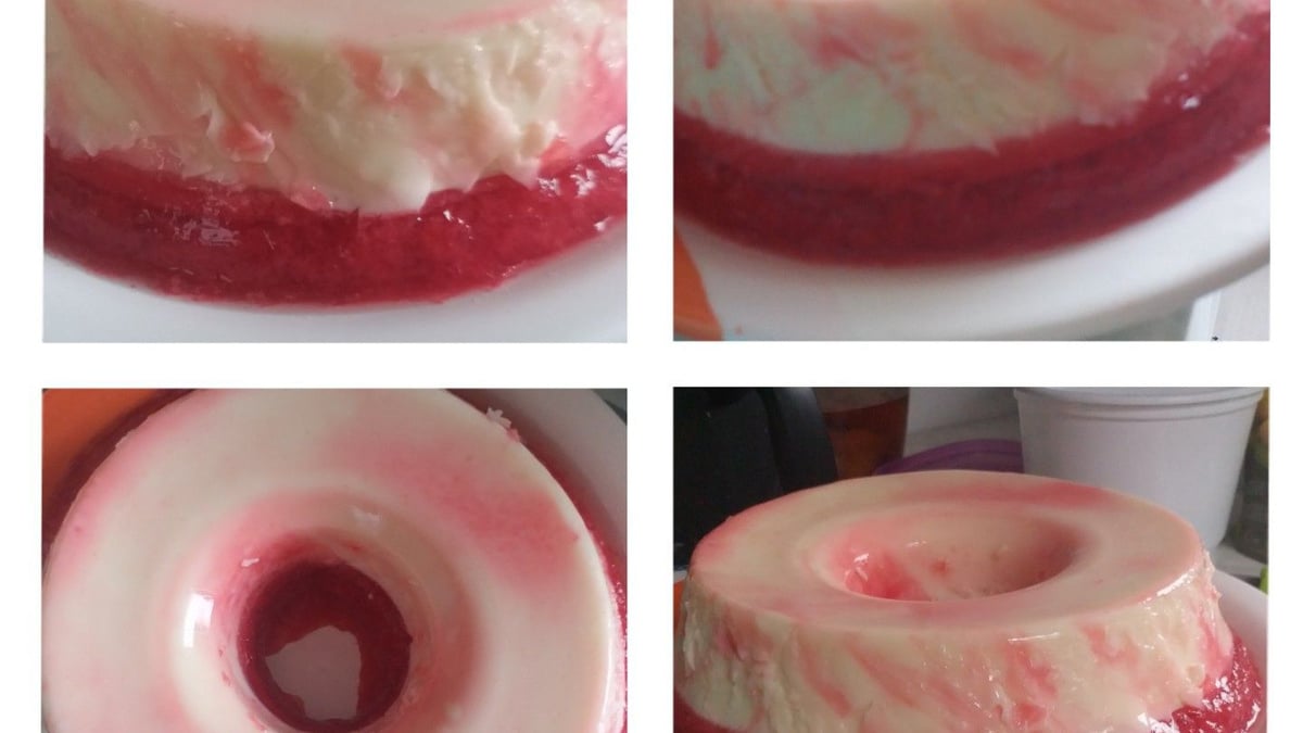 Mousse cremoso com gelatina de morango