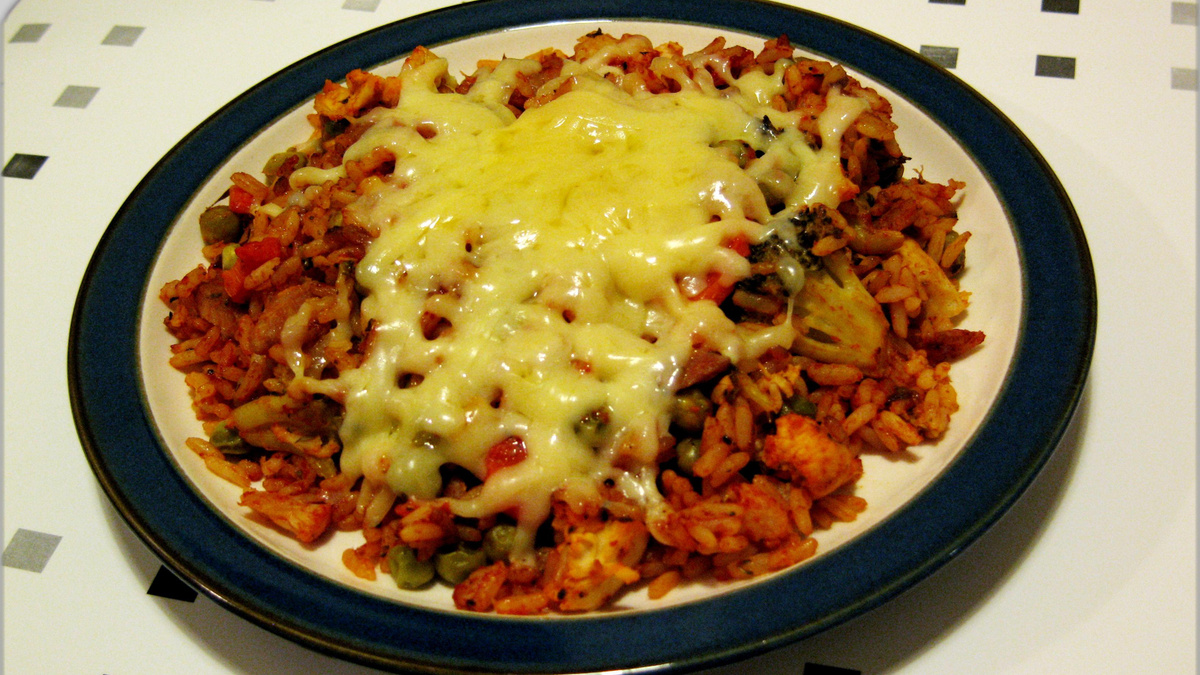 Arroz de forno com bacon e queijo