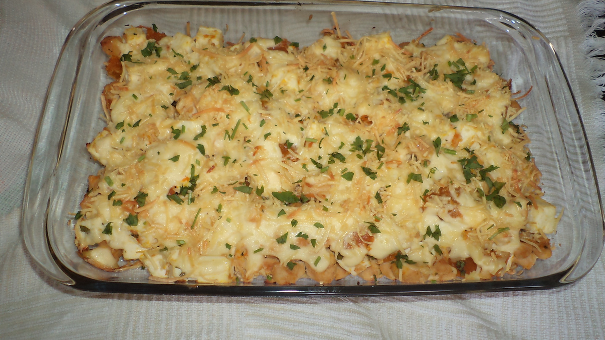 Frango gratinado com abóbora e queijo
