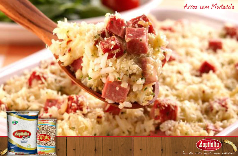 Arroz com mortadela