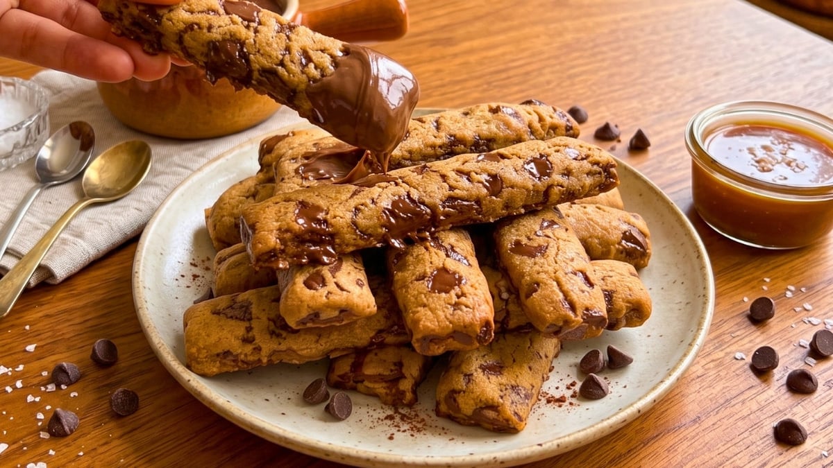 Palitos de cookie com gotas de chocolate: perfeitos para mergulhar no creme de avelã