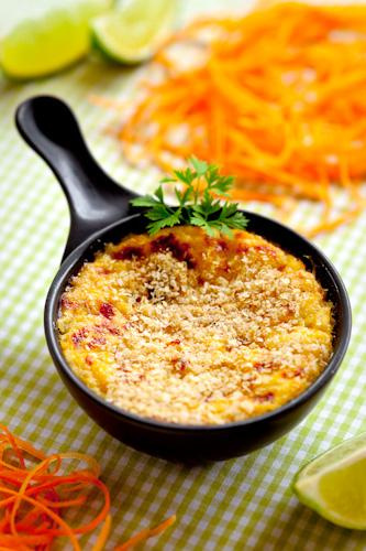 Peixe desfiado gratinado com amaranto - sem glúten