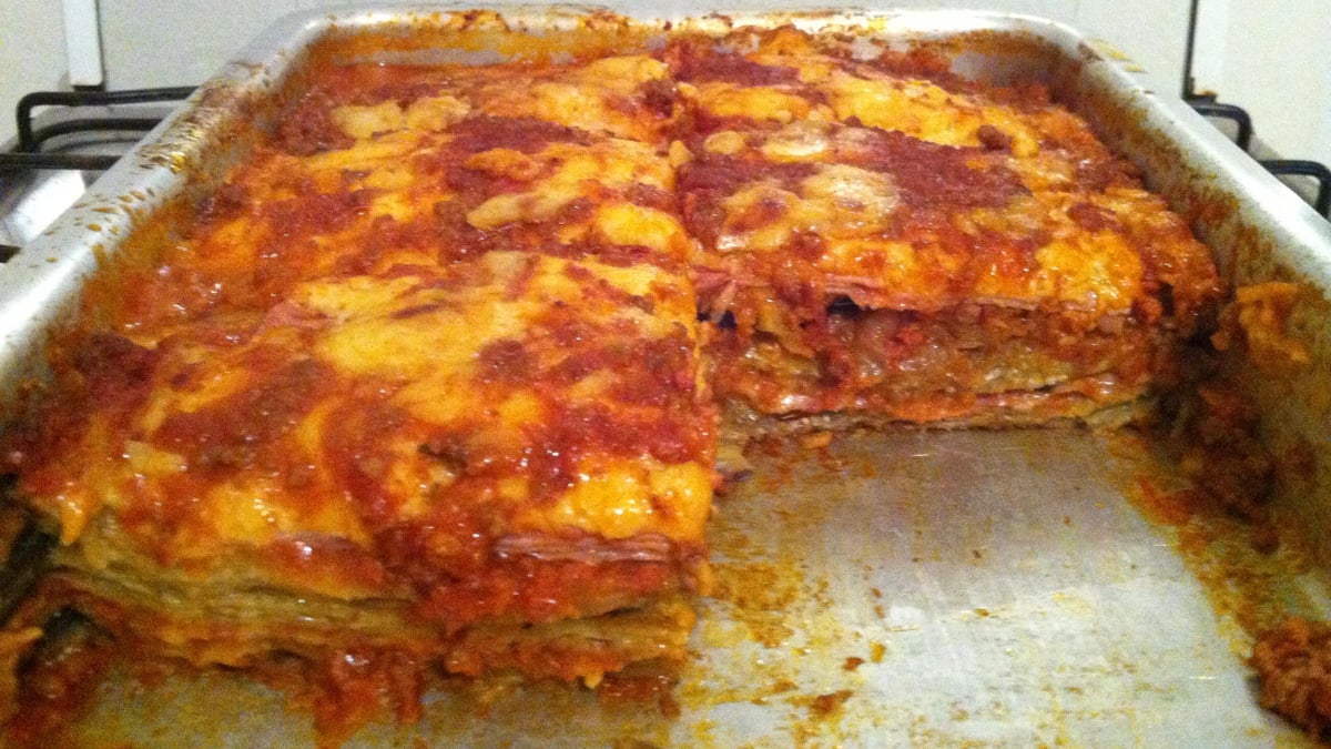 Lasanha de berinjela à milanesa