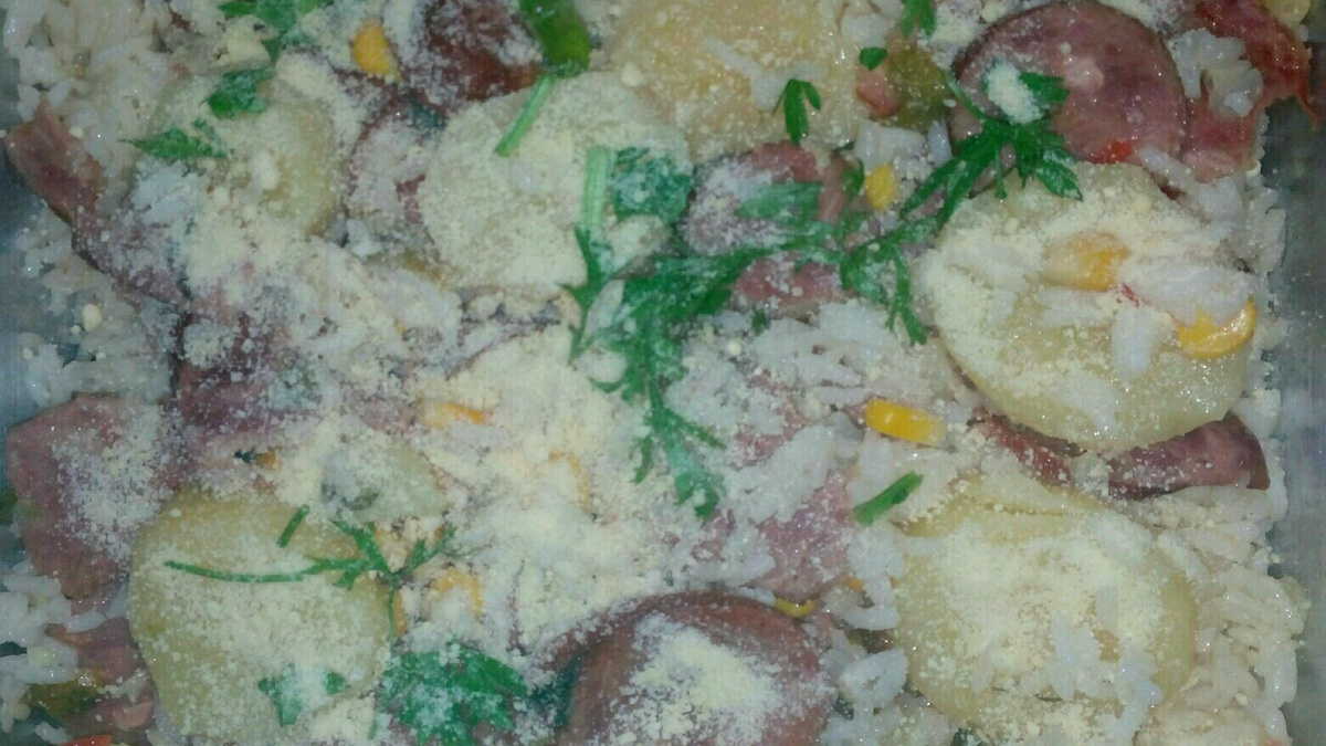 Arroz com paio na panela de pressão