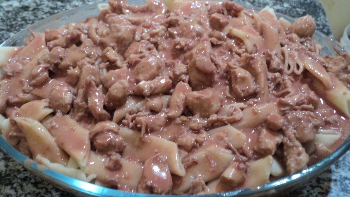 Filé de peito de frango ao molho rosé com vinho tinto