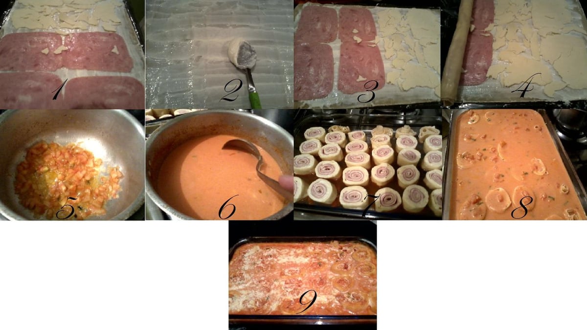 Rondelli de massa de pastel com requeijão, presunto e queijo