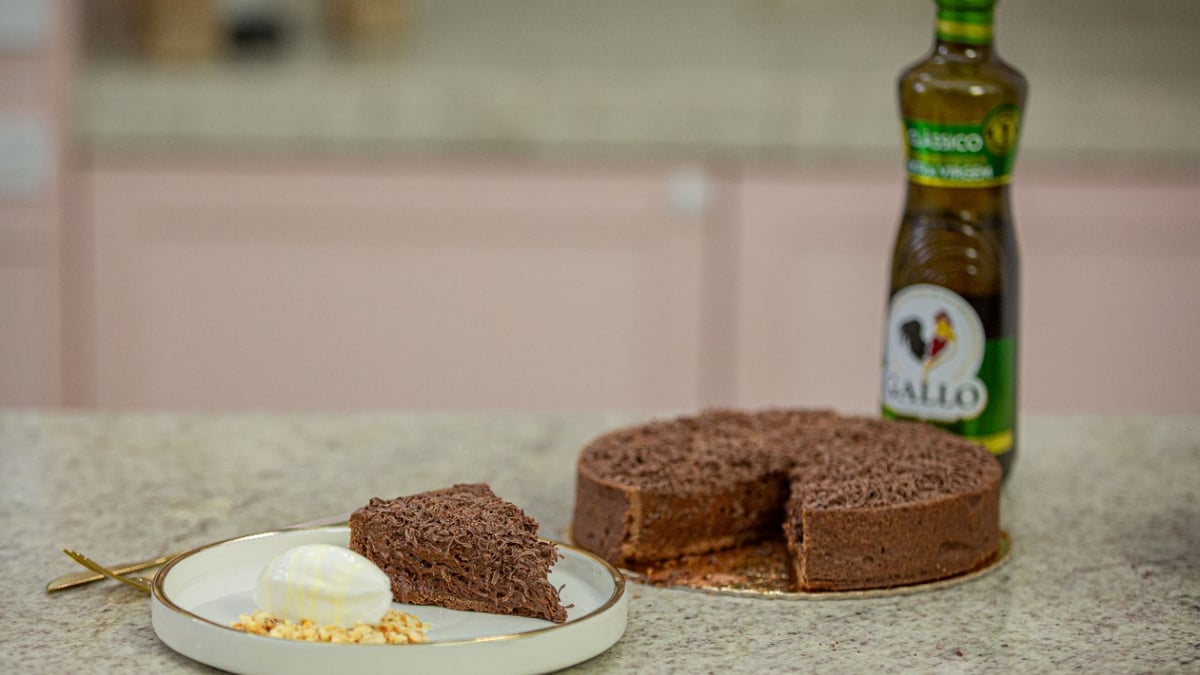 Torta mousse de chocolate com azeite