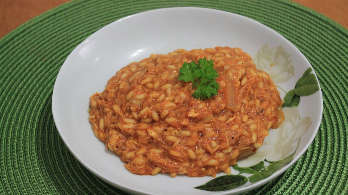 Risoto de frango com creme de leite
