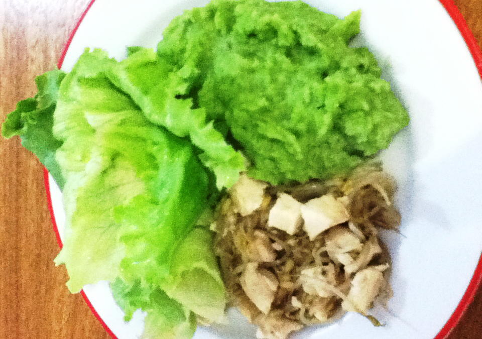 Purê de batatas e rúcula