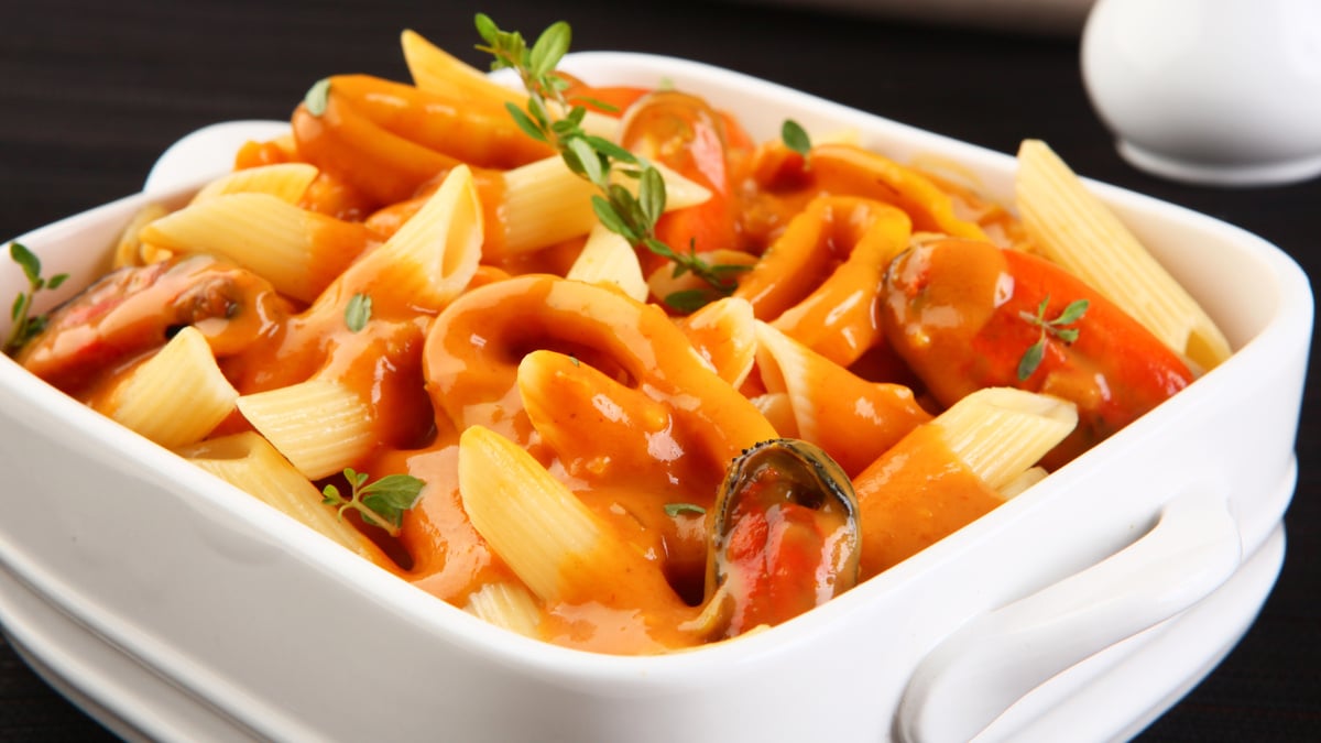 Penne com frutos do mar