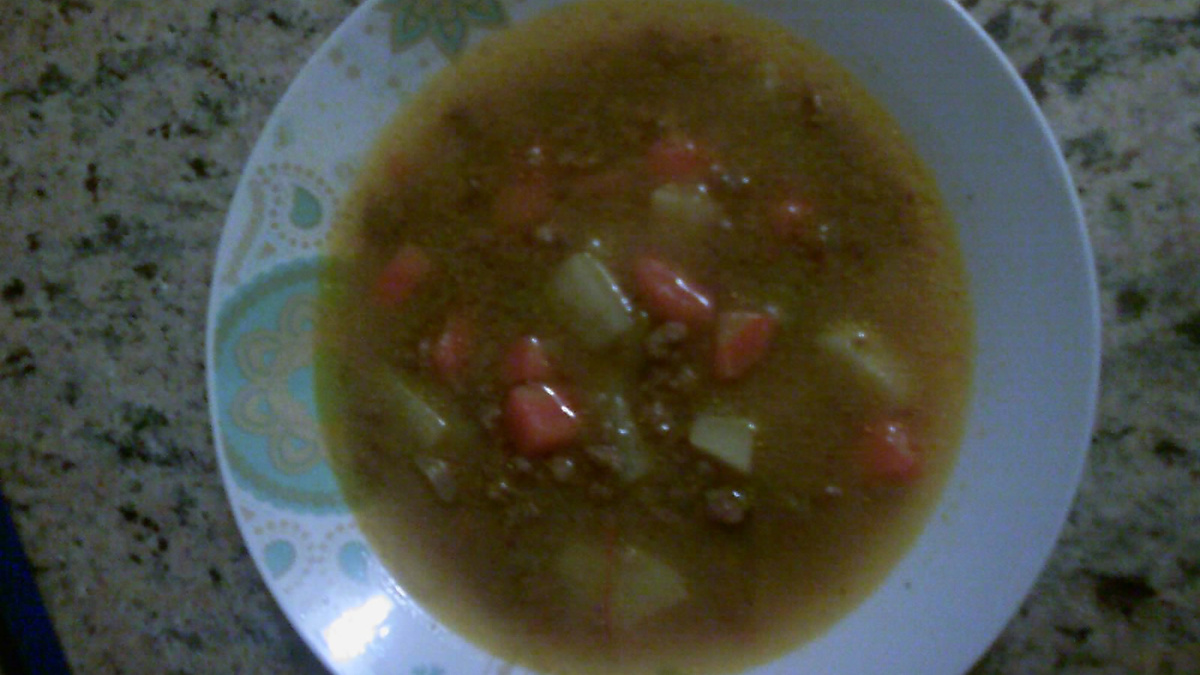 Sopa leve de proteína de soja com legumes