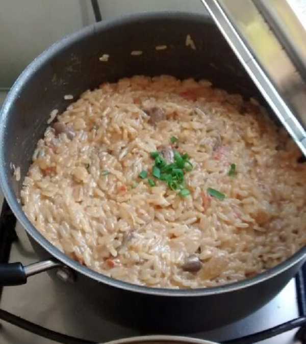 Risoto de coração de galinha