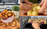 Achou! Esse mix assado de batata inglesa e batata-doce é a receita de acompanhamento crocante pra fazer na airfryer que você estava procurando
