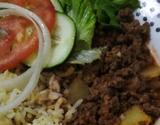 Arroz com carne moída e batata