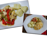 Cubos de frango ao saquê com batata doce