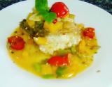 Pescada amarela com leite de coco e curry