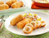 Rolê de frango empanado à primavera