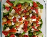 Salada de rúcula com palmito e azeitonas