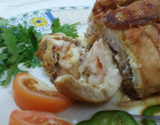 Rolê de frango com bacon e queijo