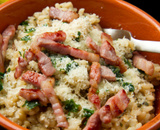 Risoto com arroz branco, brócolis e bacon: como fazer