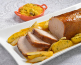 Lombo com maçã verde e cebolas
