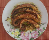 Polvo com arroz e brócolis