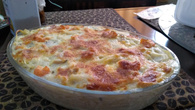 Penne ao molho de gorgonzola com camarão