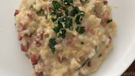 Risoto de bacon e calabresa