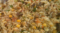 Arroz carreteiro com sobras de churrasco