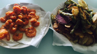 Tempurá de legumes e camarão