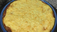 Polenta recheada com carne moida e requejão