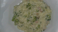 Risoto de brócolis, arroz comum e bacon