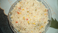 Arroz com peito de frango desfiado