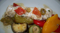 Peixe com legumes ao forno
