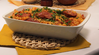 Arroz com carne-seca e calabresa na panela de pressão 