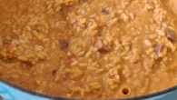 Risoto de calabresa com tomates pelados