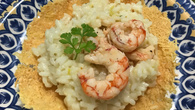 Risoto de camarão na cestinha de parmesão