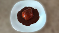 Pera com calda de chocolate