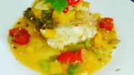 Pescada amarela com leite de coco e curry