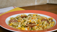 Arroz com calabresa e batata palha
