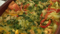 Moqueca de pirarucu com camarões