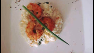 Risoto de espinafre com camarão bêbado