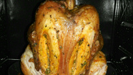 Frango assado no forno, com cerveja