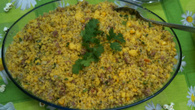 Farofa de cuscuz com sardinha e calabresa