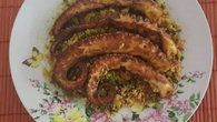 Polvo com arroz e brócolis