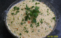 Arroz com camarão ao creme de queijo