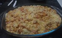 Macarrão com frango desfiado e queijos