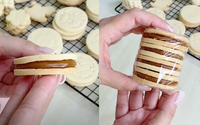 Esse biscoito amanteigado com recheio foi sucesso ano passado e vou fazer nessa Páscoa de novo: pode decorar como quiser, derrete na boca
